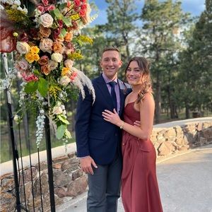 Beautiful and NEW BHLDN charmeuse draped strappy bridesmaid dress!